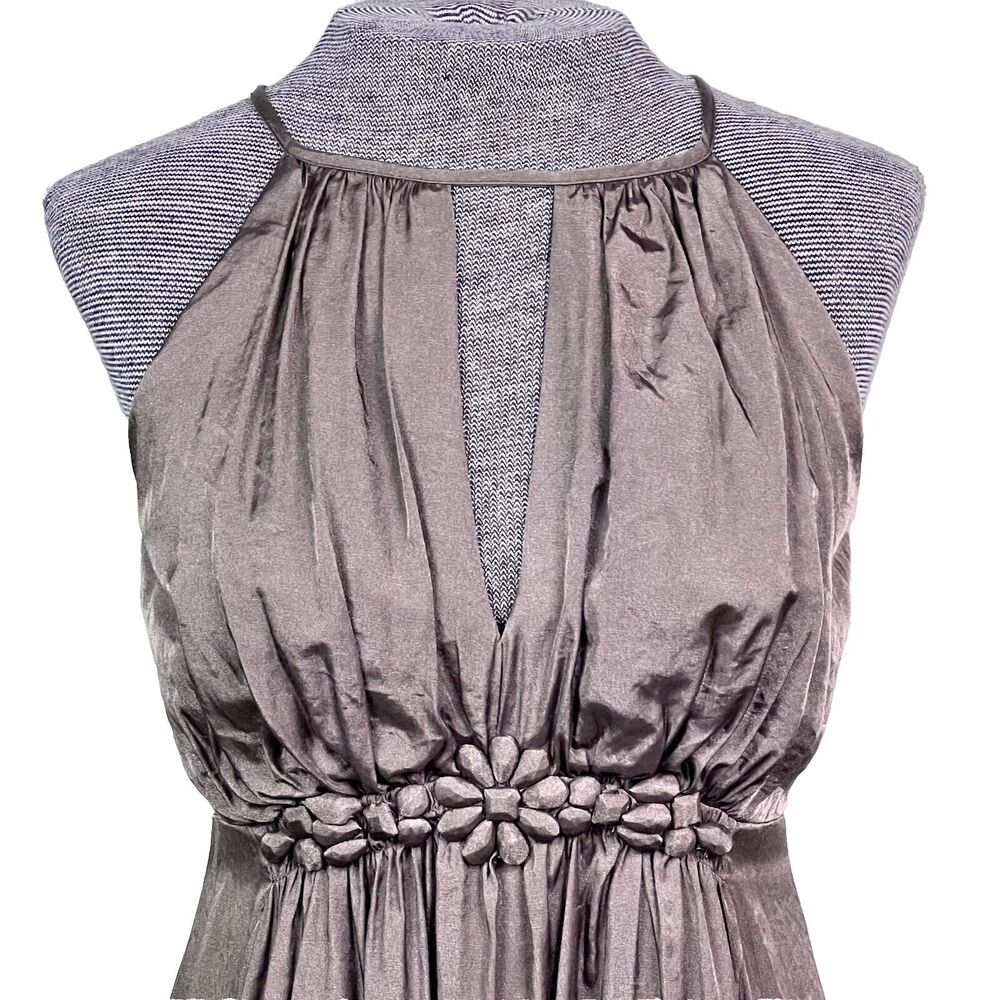 Party Wedding Cocktail Dress by Esley Silky Flowy Gathered Pewter New Years Sml